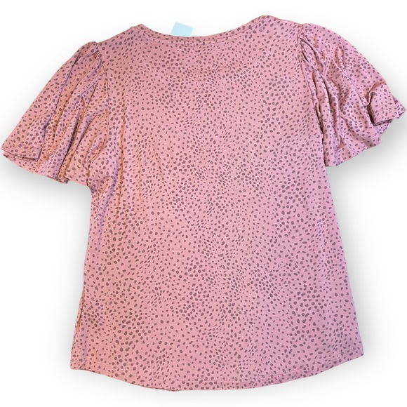 2for$30 NWT Denver Hayes Pink Polka Dot Ruffle Sleeve T-shirt Size Large - Picture 2 of 11